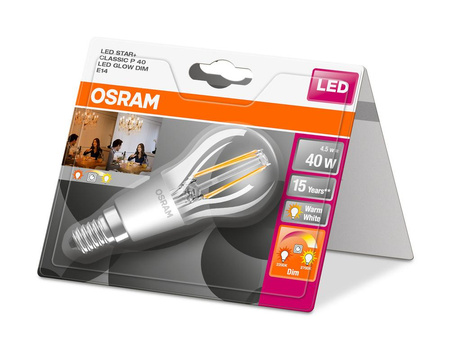 E14 P45 LED žárovka 4.5W = 40W 470lm 2700K Teplá bílá 300° OSRAM Superstar Filament Stmívatelné