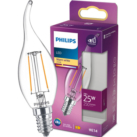 E14 BA35 LED žárovka 2W = 25W 250lm 2700K Teplá bílá vlákno PHILIPS