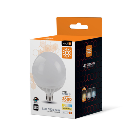 LED žárovka E27 Sphere 24W 2600lm 3000K Warm 270° Kobi