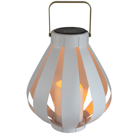 LED solární lampa Lucerna závěsná LAMPION bílá LED 34cm Teplá bílá