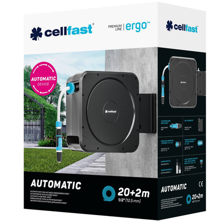 Automatický naviják na zahradní hadici s 20m koncovkami + zavlažovací sada ERGO CELLFAST