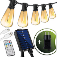 Solární zahradní girlanda 30x LED dekorativní žárovky 9,8 m 2700K Warm + PYRIS LUMILED dálkové ovládání