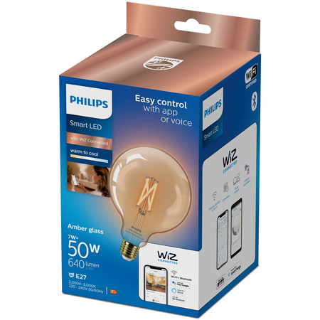 LED žárovka E27 G125 7W = 50W Filament Amber SMART WiFi Philips WiZ