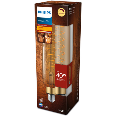 E27 T65 LED žárovka 7W = 40W 470lm 1800K Teplá bílá vlákno jantarové PHILIPS Stmívatelné