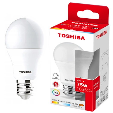 LED žárovka E27 A60 11W = 75W 1055lm 4000lK Neutrální stmívatelná TOSHIBA