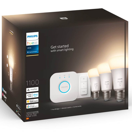 3PAK LED žárovka E27 A60 9,5W 2700K Warm PHILIPS HUE White Bluetooth Zigbee + Hue Bridge + stmívač