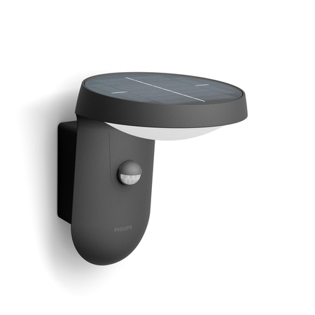 Solární zahradní lampa LED nástěnná lampa TYLA IR 1.2W 3000K IP44 s pohybovým a soumrakovým senzorem antracit PHILIPS