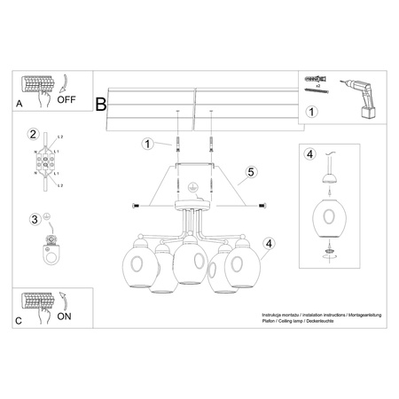 FILLAN 5 lustr 5xE27 černý Moderní stropní svítidlo SOLLUX