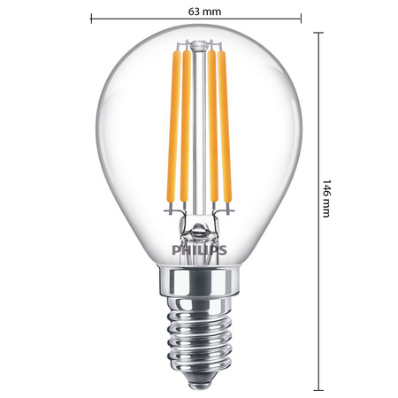 LED kulová žárovka E14 P45 6.5W = 60W 806lm 2700K Teplá bílá vlákno PHILIPS