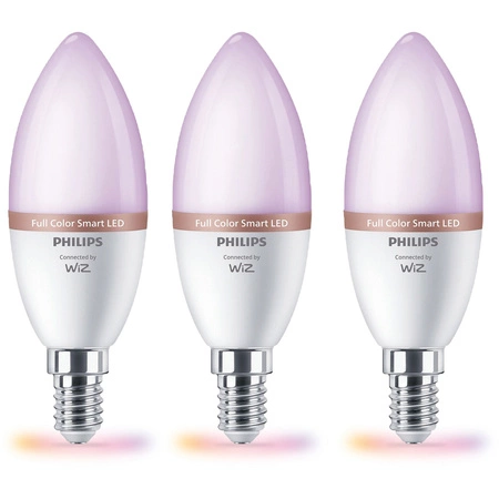 3x LED žárovka E14 C37 4,9W = 40W 2200-6500K + RGB SMART WiFi Philips WiZ
