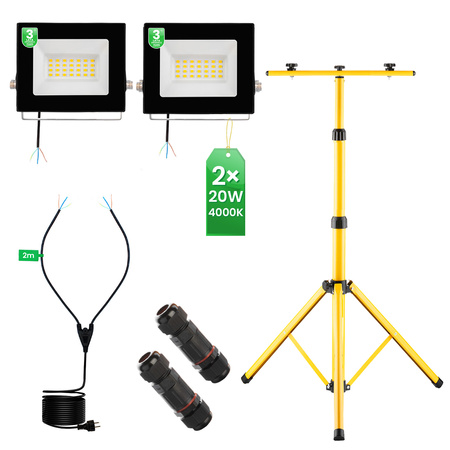 LED Reflektor 2x 20W + Stativ + Kabel, 4000K ZUNA LUMILED