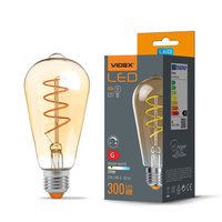 E27 ST64 LED žárovka 4W = 28W 300lm 2200K Teplá bílá jantarové vlákno Stmívatelné 360° VIDEX
