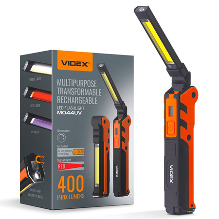Dobíjecí ruční svítilna LED 5W 400lm 5 režimů UV stmívání Videx
