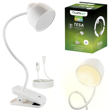 Stolní lampa LED 7W, CCT USB stmívatelná Bílá TESA LUMILED