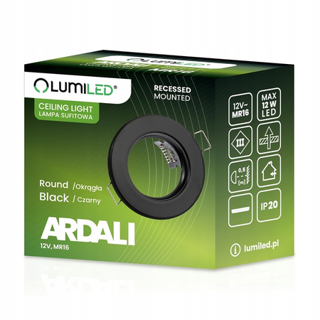 Halogenová Podhledové svítidlo GU10, MR16 Stálá Kulatá Černá Plech ARDALI LUMILED
