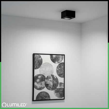 Povrchové Halogenové svítidlo, TUBA 50mm Nastavitelná Čtvercová Černá AMAT-S + LED 5W 3000K LUMILED