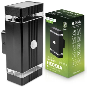 Zahradní nástěnné svítidlo shora dolů 2x GU10 Black Senzor pohybu a soumraku HEDERA LUMILED