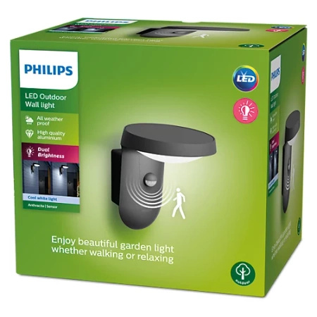 Zahradní lampa LED nástěnná lampa TYLA IR myGarden 9W 4000K IP44 s pohybovým a soumrakovým senzorem antracit PHILIPS
