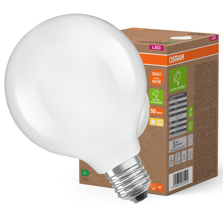 LED žárovka G95 Sphere E27 3,8W = 60W 806lm 2700K Warm 300° Filament CLASSIC ENERGETICKÁ ÚSPORNOST Osram