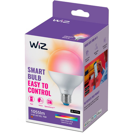 LED žárovka E27 G95 11W = 75W 2200-6500K + RGB SMART WiFi WiZ