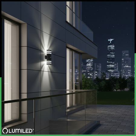 Zahradní nástěnné svítidlo shora dolů 2xGU10 Black Senzor pohybu a soumraku IP54 PROTEA LUMILED