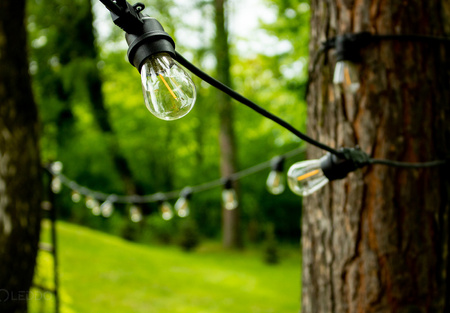 Venkovní zahradní girlanda světelný řetěz 15m 15xE27 + LED žárovky 2W 3000K Lumiled