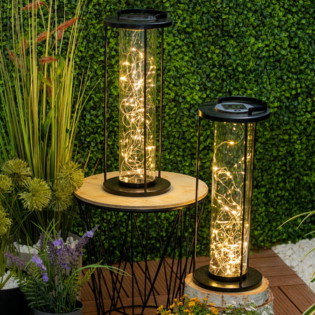 LED solární lampa Venkovní zahradní stojací závěsná lucerna 3000K IP44 46cm soumrakový senzor