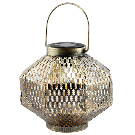 LED solární lampa Lucerna zahradní vlákno LANTERN závěsná kovová měď