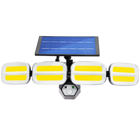 Solární Reflektor 4x COB LED 20W 800lm Studená bílá IP65 pohybový senzor + dálkové ovládání