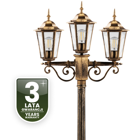 Venkovní zahradní lampa 3x E27, LED sloupek lucerna 2m Patina BELLIS LUMILED