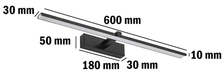 LED světlo do koupelny nad zrcadlo 12W, 840lm 60cm Neutrální bílá Černá VENUS LUMILED