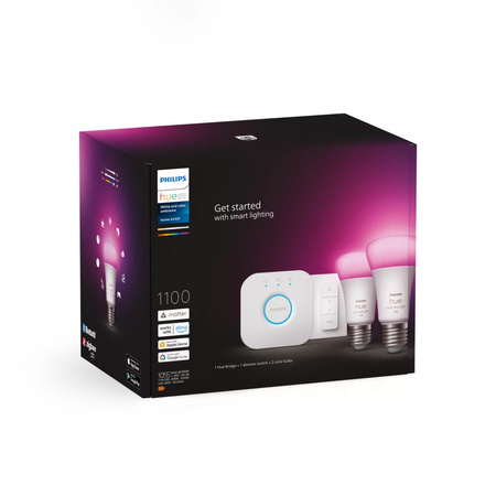 2PAK LED žárovka E27 A60 9W CCT RGB PHILIPS HUE White & COLOR Ambiance Bluetooth Zigbee + Hue Bridge + stmívač