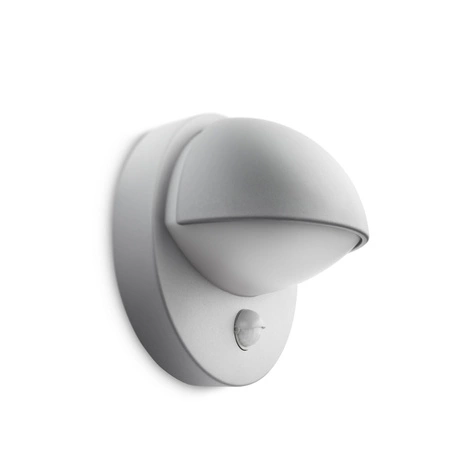 PHILIPS Zahradní venkovní nástěnné svítidlo JUNE E27 IP44 s pohybovým čidlem kulaté šedé