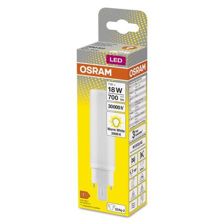 Jednostranná LED zářivka G24q-2 7W = 18W 700lm 3000K teplá bílá 120° DULUX LED D/E HF & AC Osram Fluorescent Lamp
