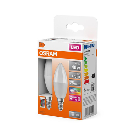 2x LED žárovka B37 Candle E14 4,9W = 40W 470lm 2700K RGBW 200° stmívatelná Pilot Retrofit Filament Osram
