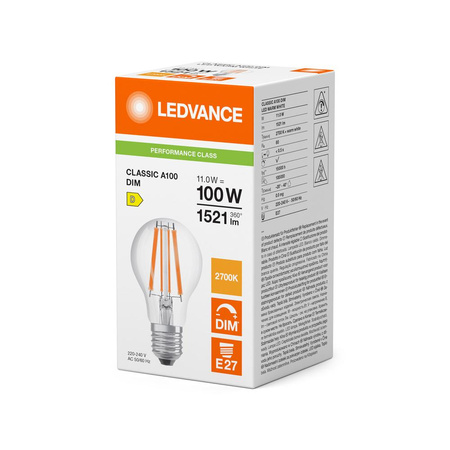LED žárovka A60 E27 11W = 100W 1521lm 2700K Teplá bílá FILAMENTNÍ STMÍVATELNÁ LEDVANCE