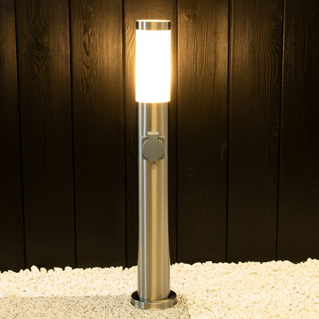 Venkovní zahradní lampa E27 SILVER SLOUP 65cm se zásuvkou 230V