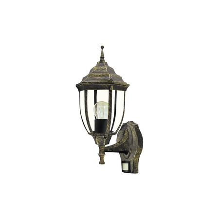 Zahradní lampa LED nástěnná lampa NIZZA E27 IP43 nahoru Lucerna se soumrakem a pohybovým senzorem starožitné zlaté RABALUX