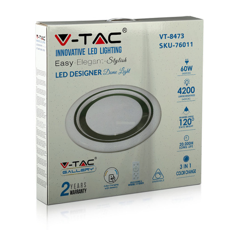 LED stropní svítidlo 60W CCT 3v1 4200lm Stmívatelné + změna barvy s dálkovým ovládáním Diamantový efekt VT-8473 V-TAC