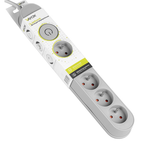 Prodlužovací kabel s přepěťovou ochranou 3M 5GN Síťový šedý napájecí pásek + vypínač