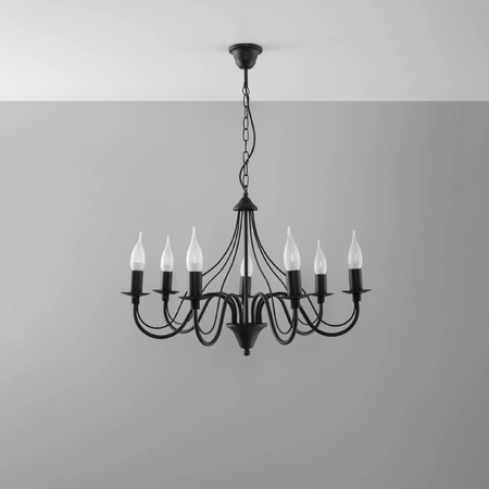 MINERWA Závěsné stropní svítidlo 7 7xE14 Tradiční lustr černý SOLLUX