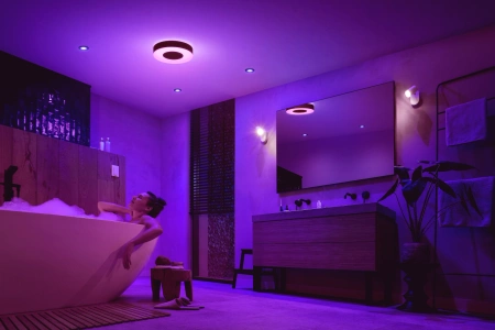 Plafond LED Xamento Povrchové stropní svítidlo do koupelny černé 33,5W 38cm IP44 CCT RGB PHILIPS HUE Bluetooth