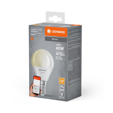 E14 P40 LED žárovka 4.9W 470lm 2700K Teplá bílá SMART+ WiFi stmívatelná minižárovka LEDVANCE