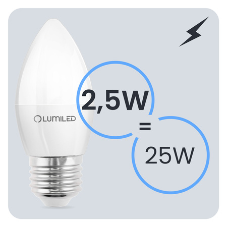 6x Žárovka LED E27, B35 2.5W = 25W 249lm 6500K Studená bílá 180° LUMILED