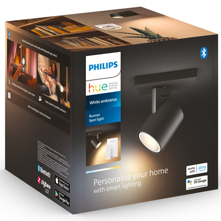 Spot Runner LED nástěnná lampa černá 4,2W CCT PHILIPS HUE Bluetooth Zigbee + stmívač