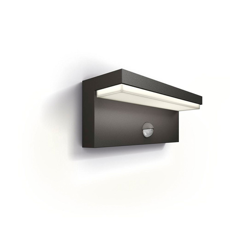 Zahradní LED nástěnné svítidlo BUSTAN 3,8W Pohybové čidlo 2700K Teplá IP44 Antracit PHILIPS