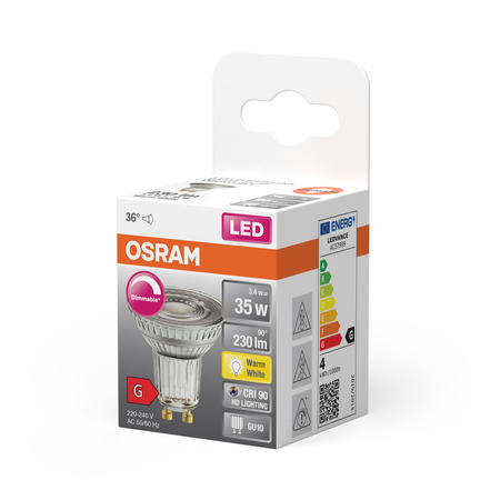 LED PAR16 reflektor GU10 3,4W = 35W 230lm 2700K teplá bílá CRI90 36° stmívatelný SUPERSTAR Osram