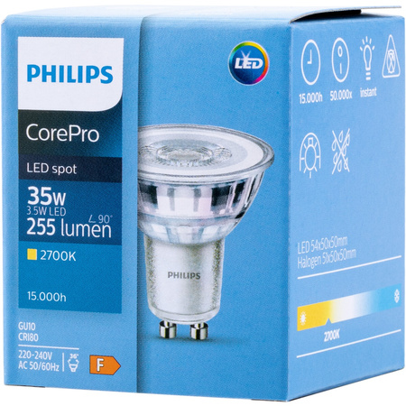 LED žárovka GU10 3.5W = 35W 255lm 2700K Teplá bílá 36° PHILIPS