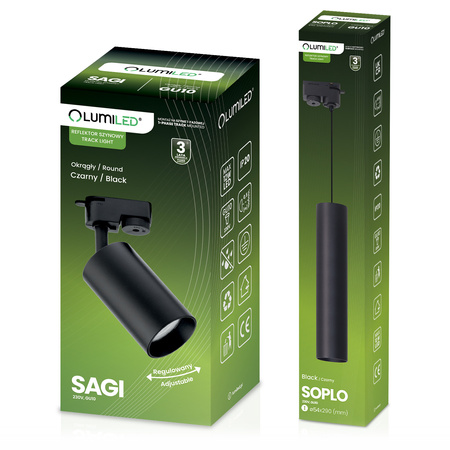 Sada osvětlovacích lišt 3m + 5x GU10 Busbar Spotlight + úhlový spínač černá LUMILED