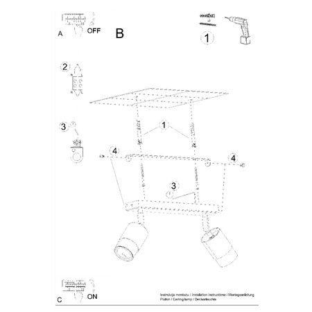 NERO stropní svítidlo 2xGU10 Reflektor Halogenové svítidlo Pohyblivé 30cm Černá Zlatá SOLLUX